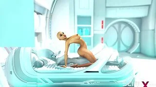 Domineer alien sex in the sci-fi lab. Futa alien plays with a young hottie